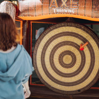 Player looking at Axe Throwing Inflatable Game