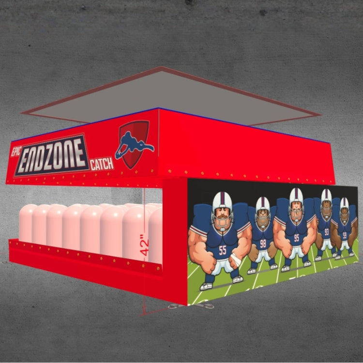 Side view of Epic End Zone Catch Football-Themed Inflatable showing logo and football player panel.