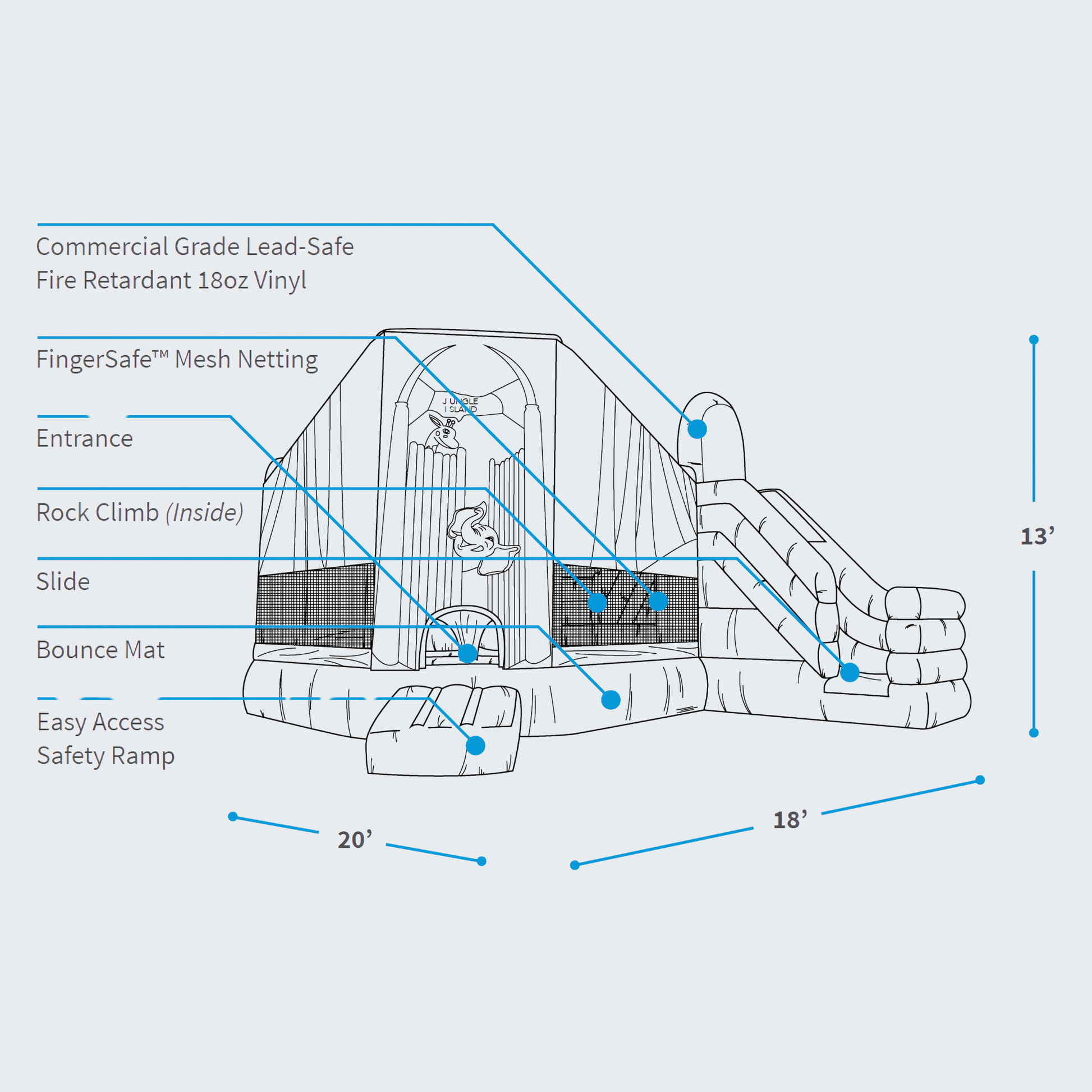 Schematic of the Jungle Island 3 in 1 Bounce House Rental in Rochester, NY