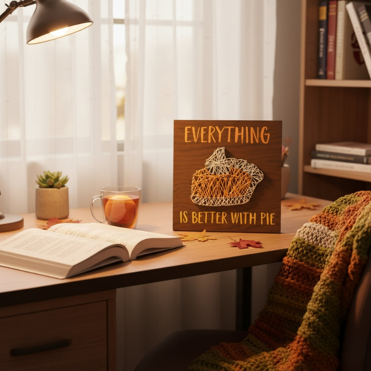 Pumpkin Pie String Art on Dorm Room Desk