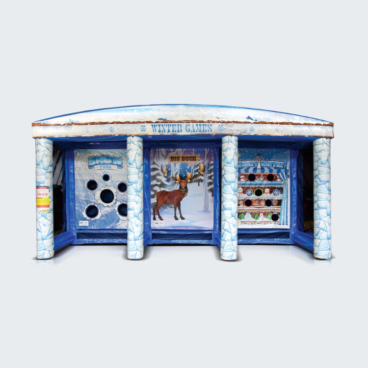 Winter Games 3 in 1 Inflatable Rental Showing Three Game Stations Built into One Attraction.